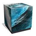 Sapphire Sea Beveled Art Glass Cocktail Table with Black Plinth Base - Reverse Printed Design