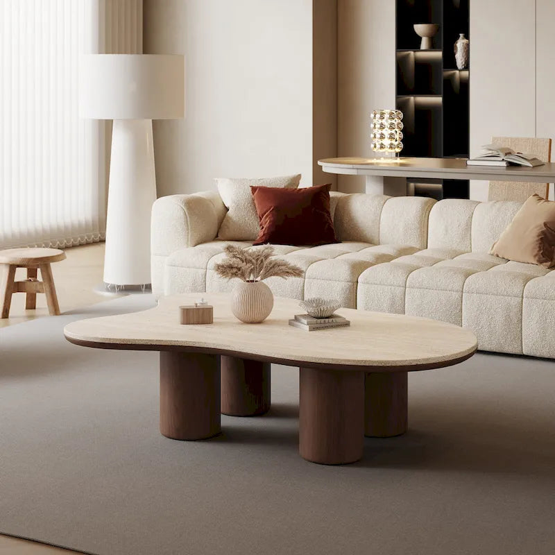 48-Inch Contemporary Cloud-Shaped Coffee Table with Matte Stone Top