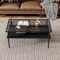Modern Rectangular Coffee Table with Tempered Glass Surface for Living Room