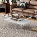 Modern Rectangular Coffee Table with Tempered Glass Surface for Living Room