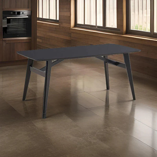 Iora 71-Inch Industrial Dining Table with Rounded Corners in Black Wood