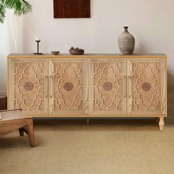 Large Floral Carved Storage Cabinet - Sideboard Buffet