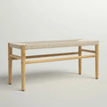 Mieres Boho-Inspired Solid Wood Bench with Woven Rope Seat - Mid-Century Modern Indoor Ottoman with Rubber Wood Legs for Home Office