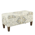 Large Brown and Cream Medallion Print Upholstered Wooden Bench with Hinged Storage