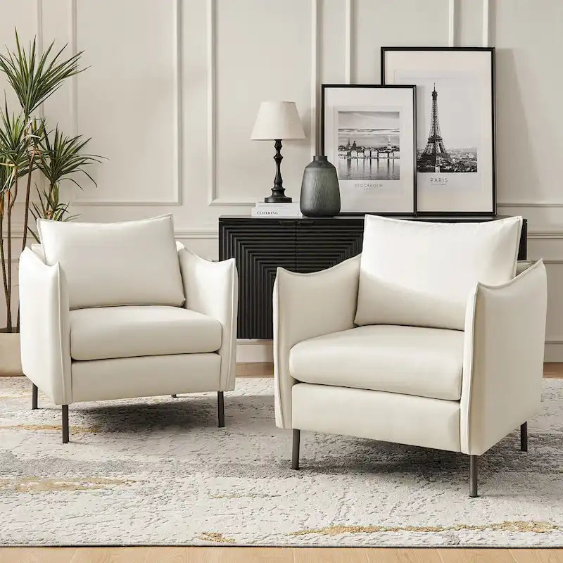 Set of 2 Christopher Modern Armchairs with Anti-Scratch Fabric and Black Metal Legs by HULALA HOME