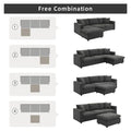 Contemporary L-Shaped Sectional Sofa Set with 2 Complimentary Pillows, 4-Seater Polyester Couch and Convertible Ottoman