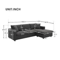 Contemporary L-Shaped Sectional Sofa Set with 2 Complimentary Pillows, 4-Seater Polyester Couch and Convertible Ottoman