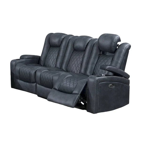 Elva 83-Inch Power Reclining Sofa with Storage Console in Blue Breathable Leather