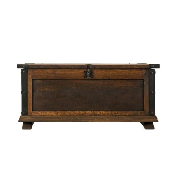 Handcrafted Reclaimed Barn Wood Trunk or Coffee Table with Wrought Iron Accents - 36" Wide for Indoor Use