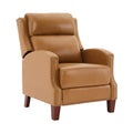 Authentic Leather Pushback Recliner with Adjustable Seat Back and Sturdy Wooden Legs