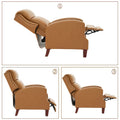 Authentic Leather Pushback Recliner with Adjustable Seat Back and Sturdy Wooden Legs