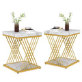 19.75-Inch Square Faux Marble End Table with Gold Accents - Modern Bedside & Living Room Table