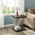 19.75-Inch Square Faux Marble End Table with Gold Accents - Modern Bedside & Living Room Table