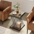Modern Square End Table with Faux Marble Top and Metal Base