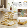 Modern Square End Table with Faux Marble Top and Metal Base