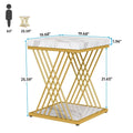 19.75-Inch Square Faux Marble End Table with Gold Accents - Modern Bedside & Living Room Table
