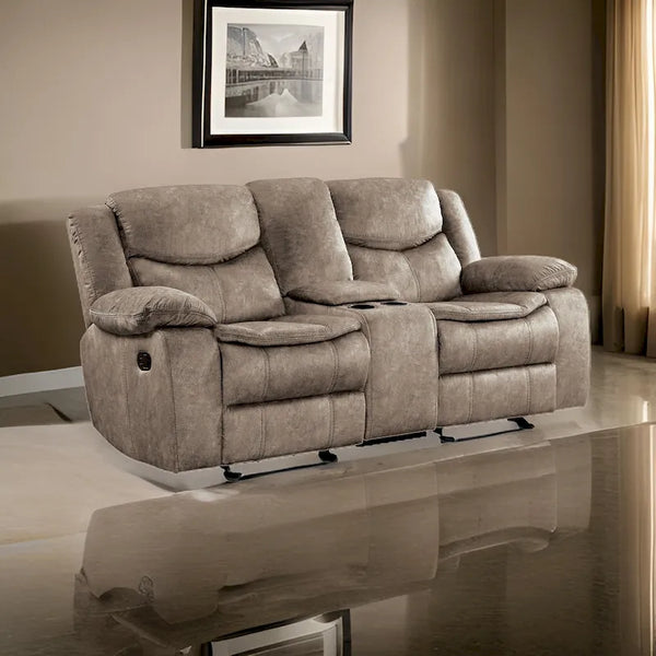 Joe 79-Inch Manual Dual Glider Recliner Loveseat with Console in Brown Microfiber