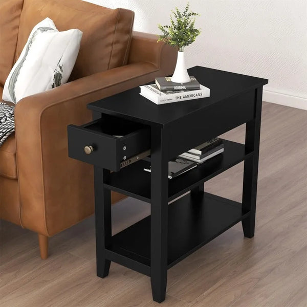 Compact End Table with Drawer and Shelf - Dimensions: 11.22D x 23.62W x 24.02H