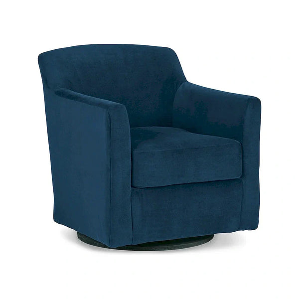 Leena Blue Velvet Swivel Accent Chair with Shelter Style Arms and Black Wood Base