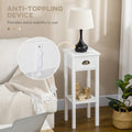 White 2-Tier Narrow Side Table with Drawer and Bottom Shelf for Living Room or Bedroom