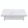 39.4-Inch Square Marble Veneer Coffee Table with Sliding Storage Top