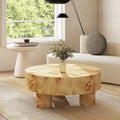 Nebula 35.5-Inch Round Burl Wood Coffee Table with Elegant Pillar Legs