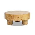 Nebula 35.5-Inch Round Burl Wood Coffee Table with Elegant Pillar Legs