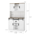 Rustic White Farmhouse Bar Cabinet with Sliding Barn Door - Spacious Kitchen Buffet and Coffee Bar Sideboard Table
