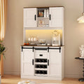 Rustic White Farmhouse Bar Cabinet with Sliding Barn Door - Spacious Kitchen Buffet and Coffee Bar Sideboard Table