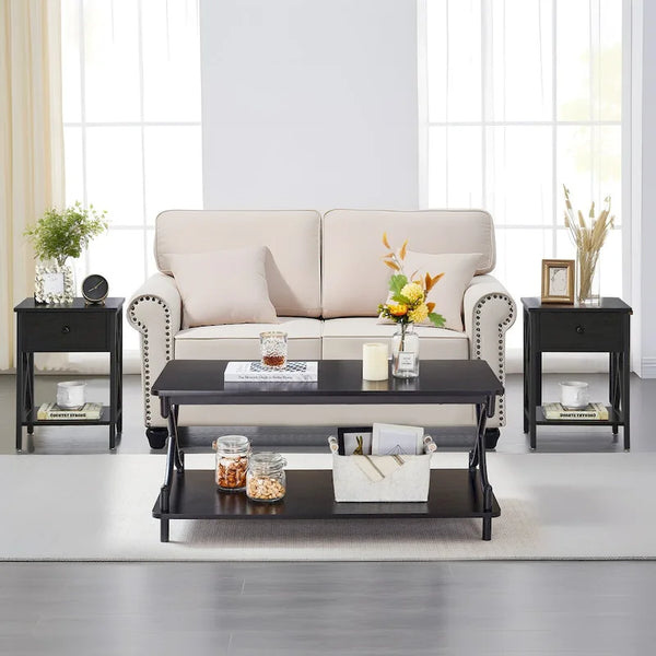 Javlergo Contemporary 3-Piece Living Room Coffee Table Set: Includes Wood Coffee Table and Two End Tables