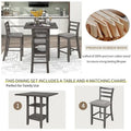 5-Piece Wooden Counter Height Dining Set with Cushioned Chairs and Storage Shelves