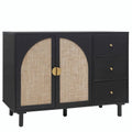 Rattan Storage Cabinet with 2 Doors, Adjustable Shelves, and 3 Drawers