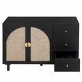 Rattan Storage Cabinet with 2 Doors, Adjustable Shelves, and 3 Drawers