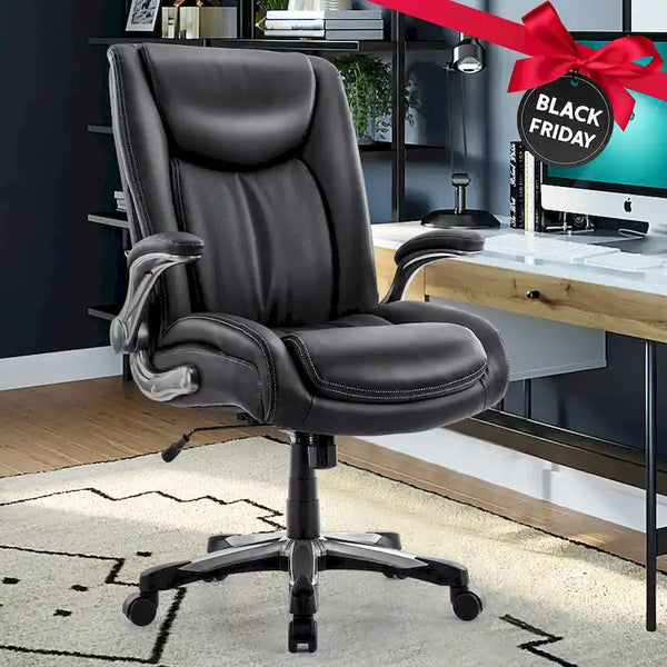 Extra-Wide Heavy-Duty High Back Executive Office Chair with Flip-Up Arms and Thick Seat – Supports Up to 400 lbs for Home Office Use