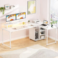 58.3-Inch L-Shaped Gaming Desk with Storage Cube, USB Ports, and LED Lighting - Office Computer Table