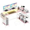Contemporary L-Shaped Computer Desk with Built-In Power Outlets and LED Lighting