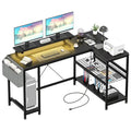 Contemporary L-Shaped Computer Desk with Built-In Power Outlets and LED Lighting