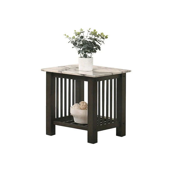 Antique Walnut End Table with Faux Marble Top in Black