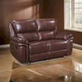 Jack 66-Inch Manual Recliner Loveseat in Plush Brown Top Grain Leather with Wood Accents