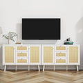 Anmytek 47.2" Mid-Century Modern White Buffet/Sideboard with Rattan Storage and Drawers