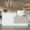 White Reception Desk with Computer Surface and Four Shelves