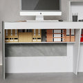 White Reception Desk with Computer Surface and Four Shelves