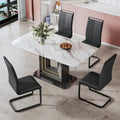 Elegant Dining Table with White Imitation Marble Top, Black MDF Legs Featuring Gold Accents, and a Stylish Black Base