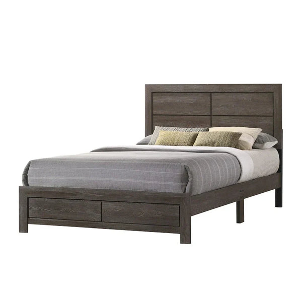 Contemporary Dark Brown Queen Size Bed with Wood Platform Frame