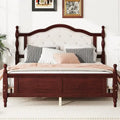 Queen Size Upholstered Bed with Headboard and Footboard, Featuring Dual Bed Rail Support Feet and Central Platform Support